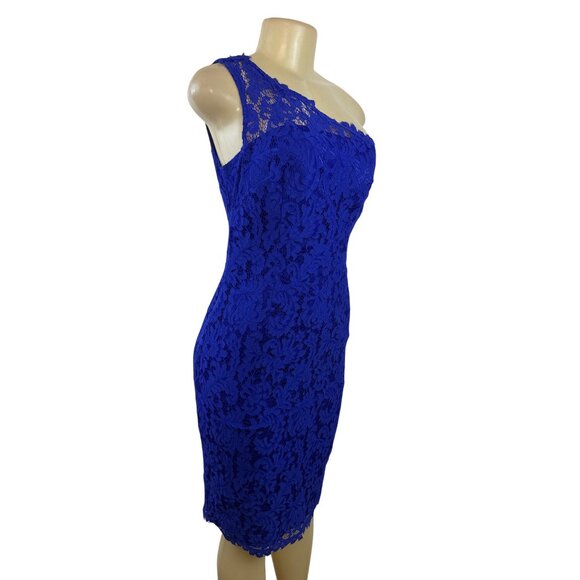 Eliza J Womens One-Shoulder Royal Blue Lace Sheath Dress Sz 4 - New - Picture 2 of 9